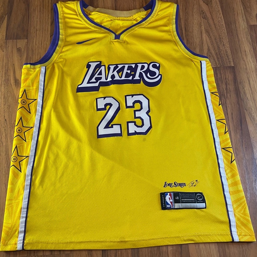 Nike LeBron James Lakers Jersey Mens 48 Large Yellow Lore Series City Edition 23